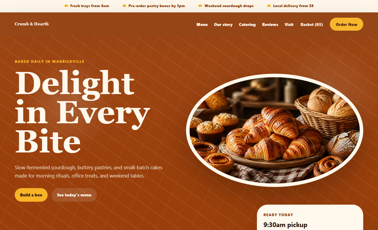 Crumb and Hearth bakery demo website screenshot